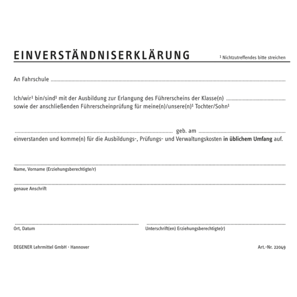 Einverständniserklärung