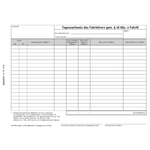 Arbeitszeitnachweis für Fahrlehrer (DIN-A5, Block mit 50 Blatt)